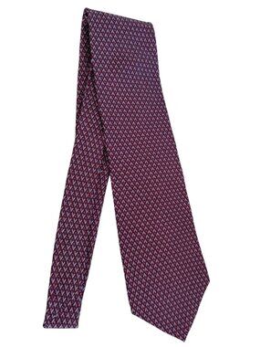 Roundtree & Yorke Burgundy Gray Diamond Geometric 100% Silk Handmade Tie USA 58"